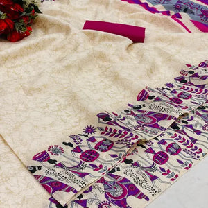 Silk Cream Khadi Saree