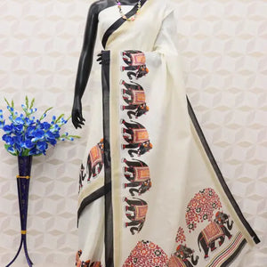 Gaja Print Khadi Silk Saree
